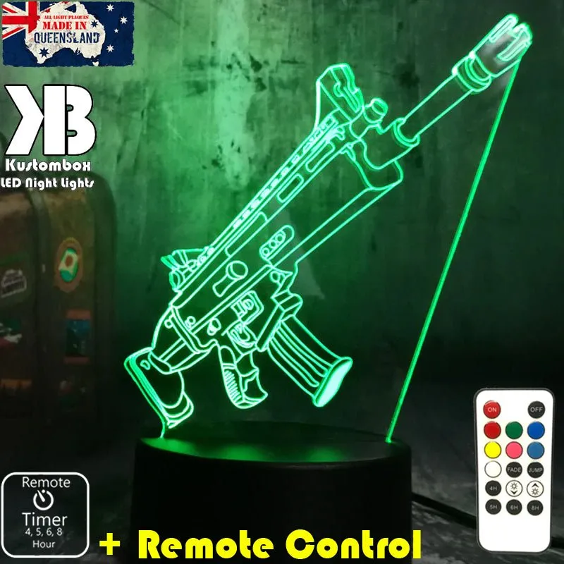 Fortnite Battle Royal Machine Gun Gaming 3D LED Night Light Gamer Room Lamp