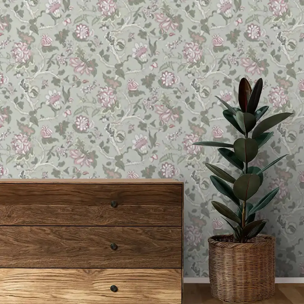 Gardenia Design Wallpaper Roll in Light Green Color
