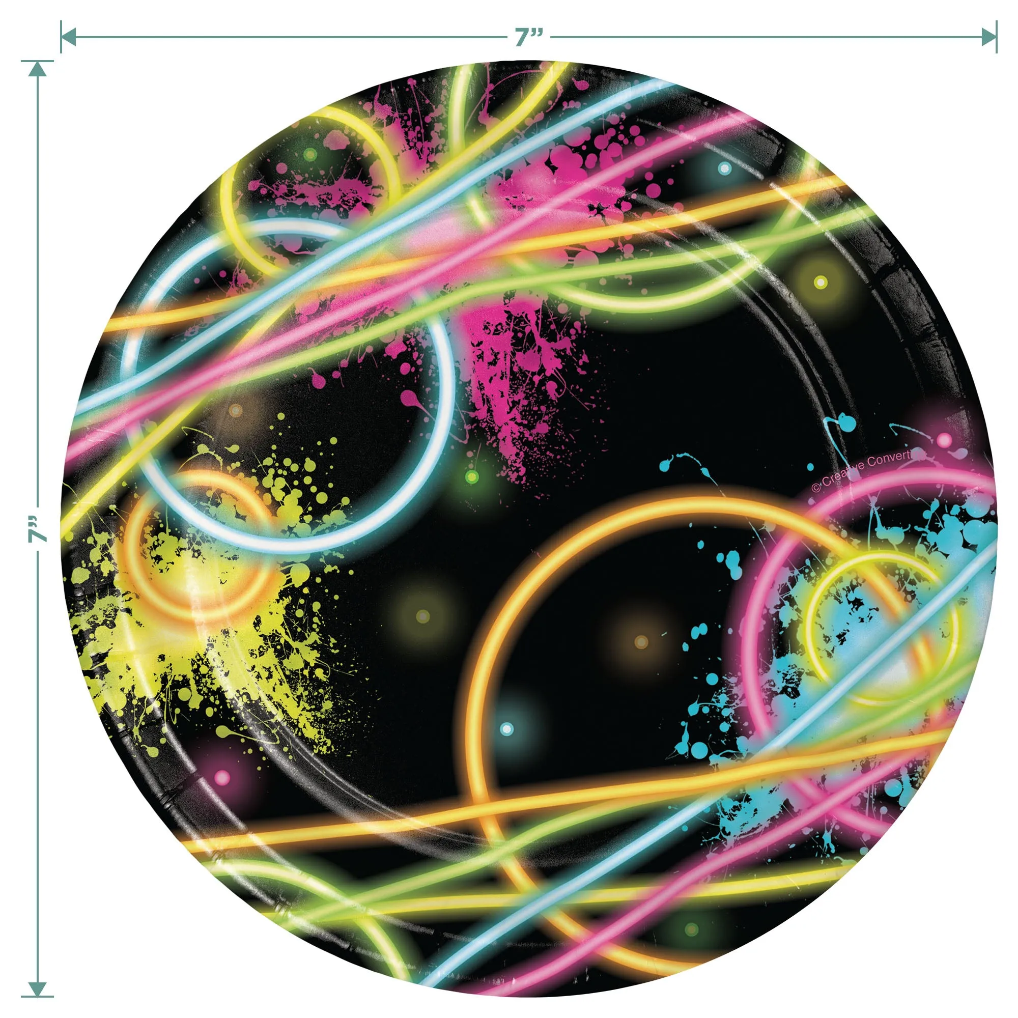 Glow Party Supplies - Neon Glow Stick Theme Round Paper Dessert Plates for 16 Guests