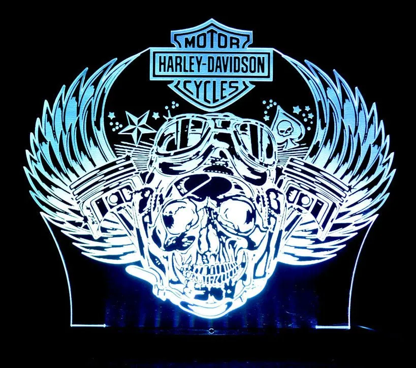 Harley Davidison Skull Piston Motorbike 3D LED Night Light Lamp