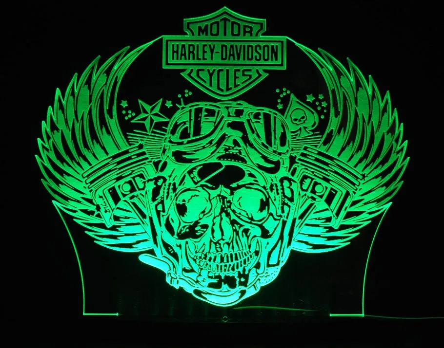 Harley Davidison Skull Piston Motorbike 3D LED Night Light Lamp