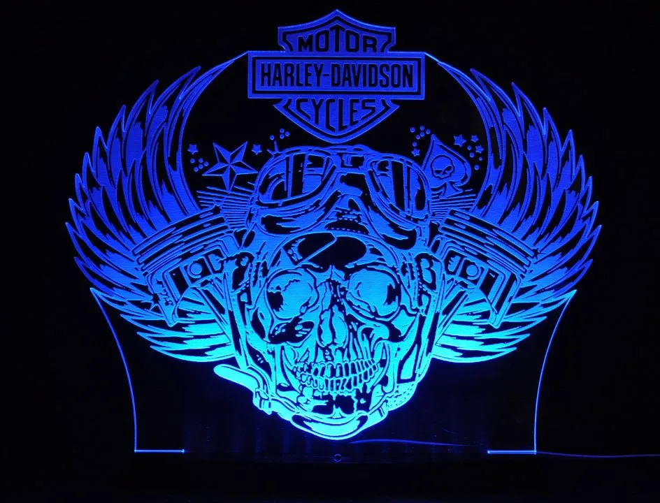 Harley Davidison Skull Piston Motorbike 3D LED Night Light Lamp