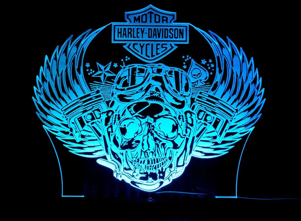 Harley Davidison Skull Piston Motorbike 3D LED Night Light Lamp