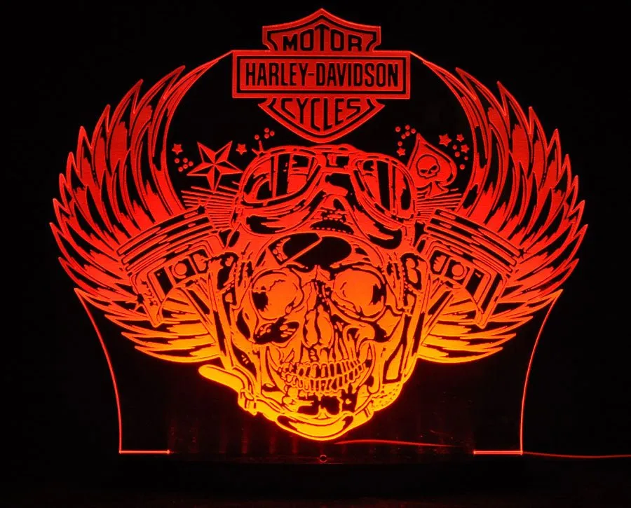 Harley Davidison Skull Piston Motorbike 3D LED Night Light Lamp