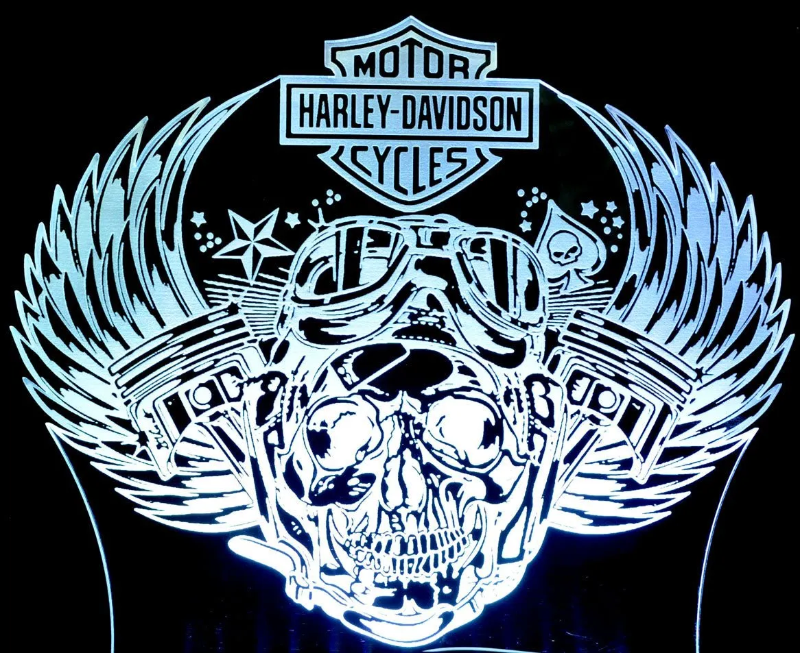 Harley Davidison Skull Piston Motorbike 3D LED Night Light Lamp
