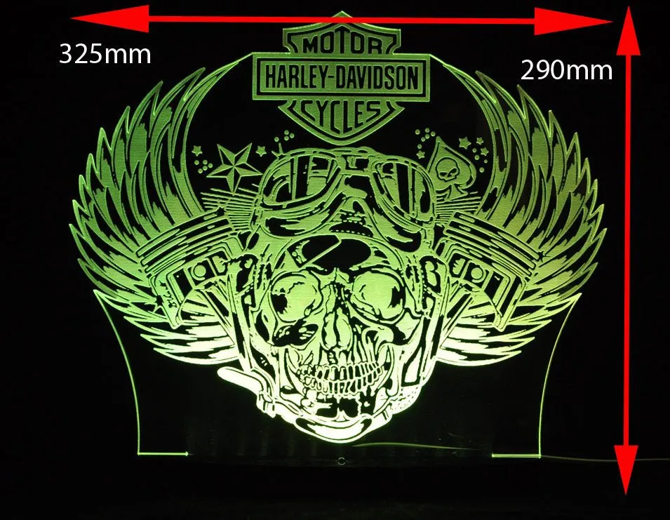 Harley Davidison Skull Piston Motorbike 3D LED Night Light Lamp