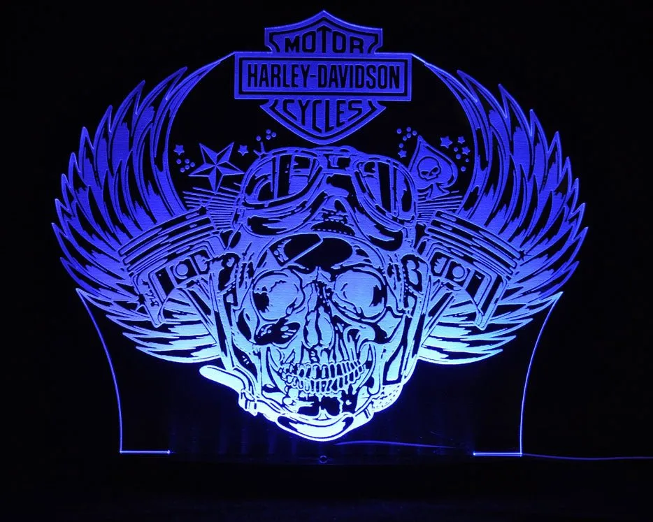 Harley Davidison Skull Piston Motorbike 3D LED Night Light Lamp