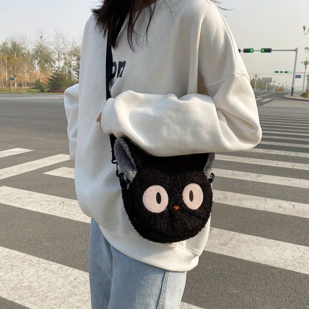 Kawaii Crossbody Bag, Animal Shaped Plush Bag, Cute Cat Design Crossbody Bag For Autumn And Winter