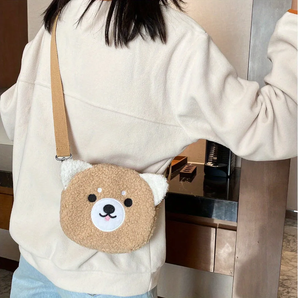 Kawaii Crossbody Bag, Animal Shaped Plush Bag, Cute Cat Design Crossbody Bag For Autumn And Winter