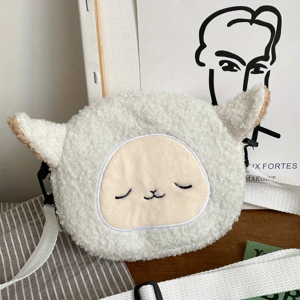 Kawaii Crossbody Bag, Animal Shaped Plush Bag, Cute Cat Design Crossbody Bag For Autumn And Winter