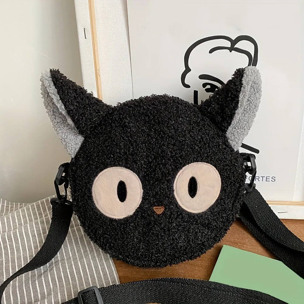 Kawaii Crossbody Bag, Animal Shaped Plush Bag, Cute Cat Design Crossbody Bag For Autumn And Winter