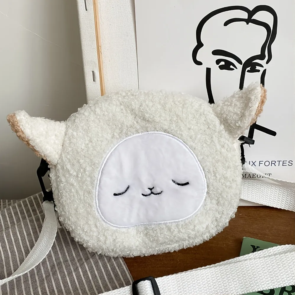 Kawaii Crossbody Bag, Animal Shaped Plush Bag, Cute Cat Design Crossbody Bag For Autumn And Winter