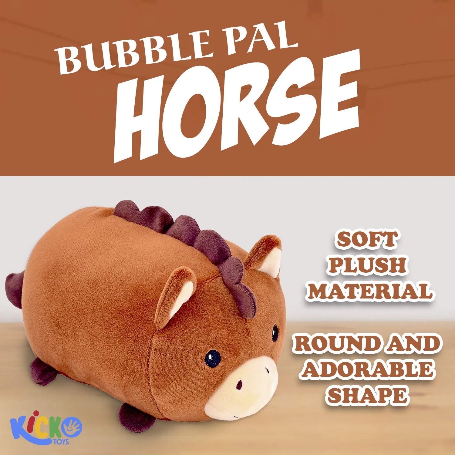 Kicko Horse Travel Pillow - 1 Piece - 10 Inch, Stuffed Animal Toy - for Hugging, Kids