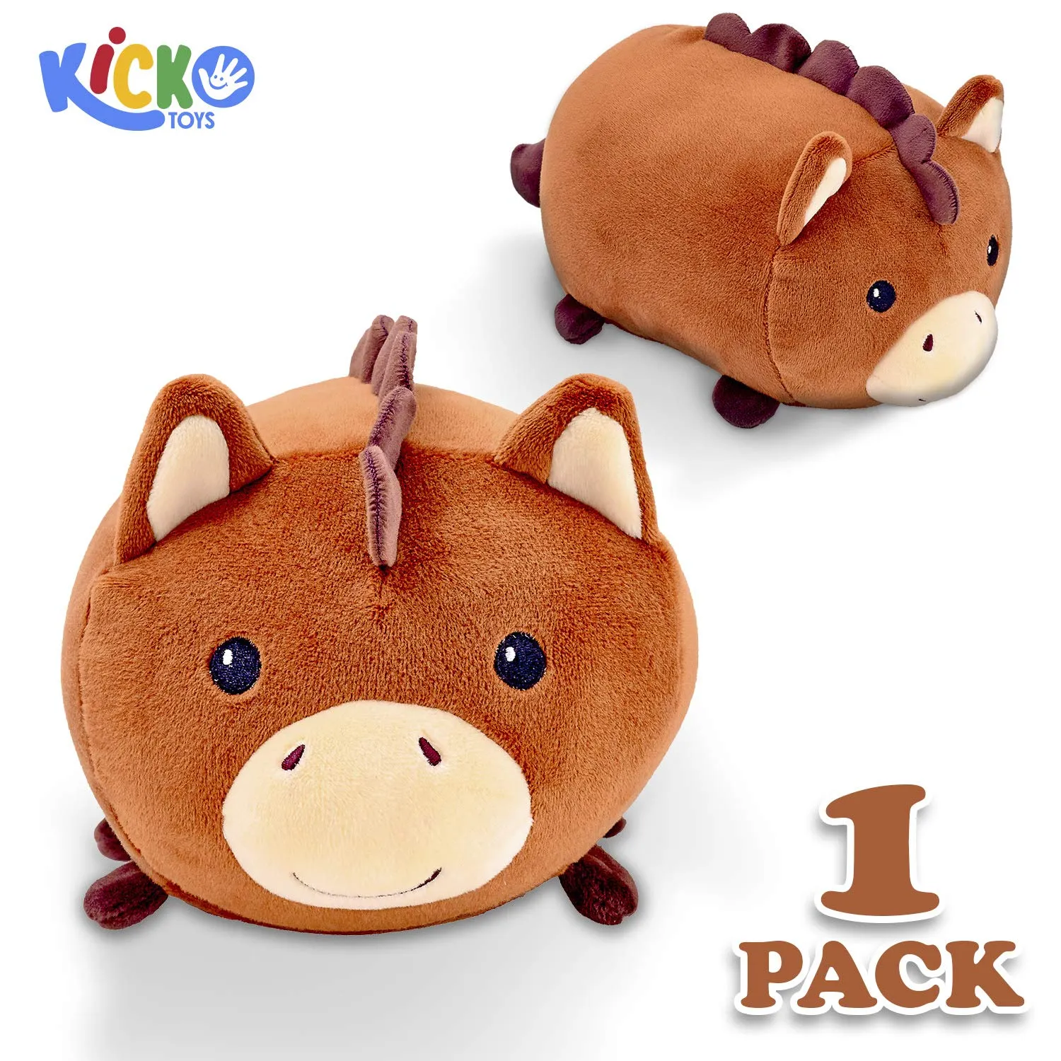 Kicko Horse Travel Pillow - 1 Piece - 10 Inch, Stuffed Animal Toy - for Hugging, Kids