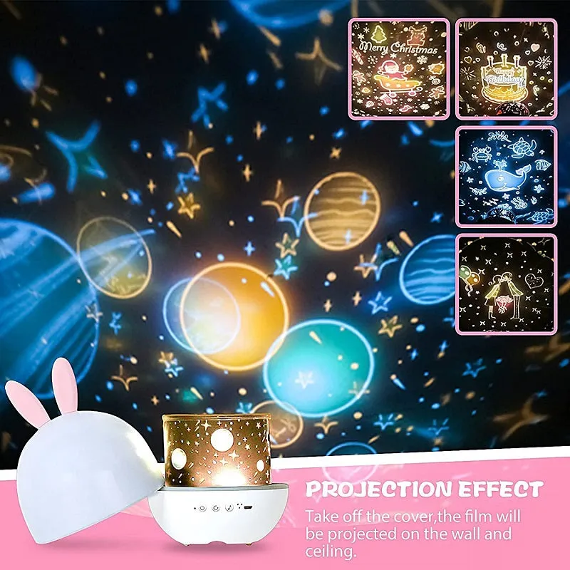 Kids Cute Rabbit Deer Projector Light Rotating Bluetooth Remote Control Projection Lamp