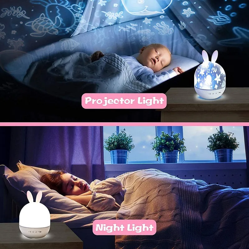 Kids Cute Rabbit Deer Projector Light Rotating Bluetooth Remote Control Projection Lamp