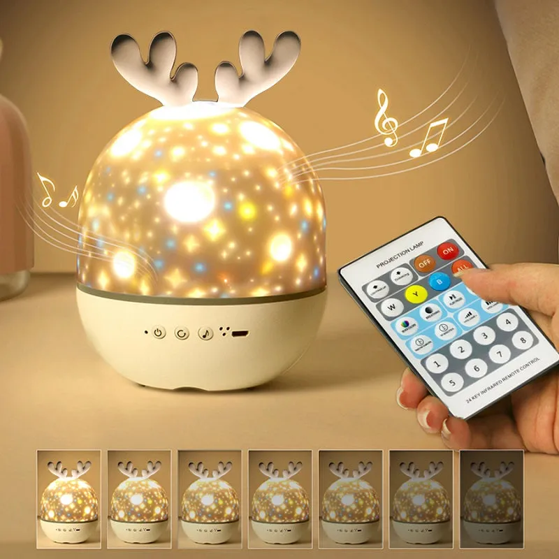 Kids Cute Rabbit Deer Projector Light Rotating Bluetooth Remote Control Projection Lamp