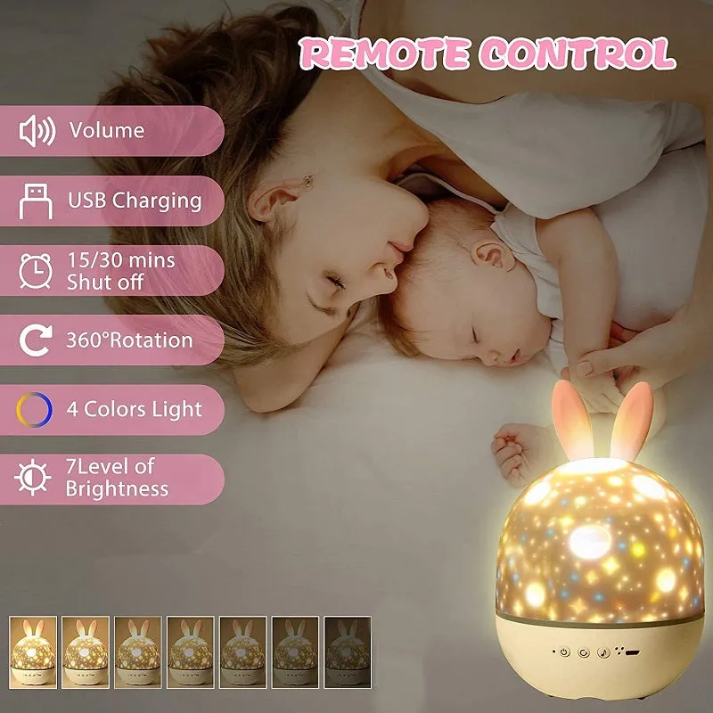 Kids Cute Rabbit Deer Projector Light Rotating Bluetooth Remote Control Projection Lamp