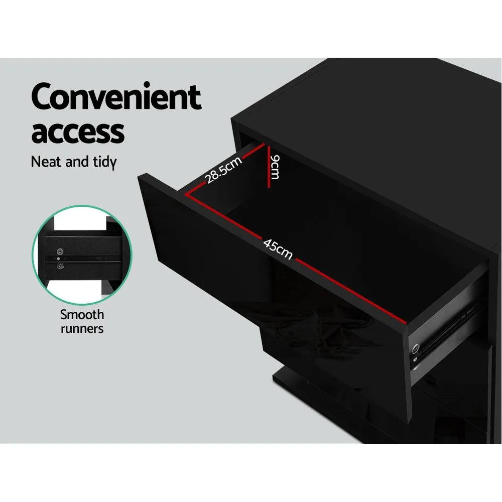 LED Light Bedside Table with 3 Drawers Gloss Black