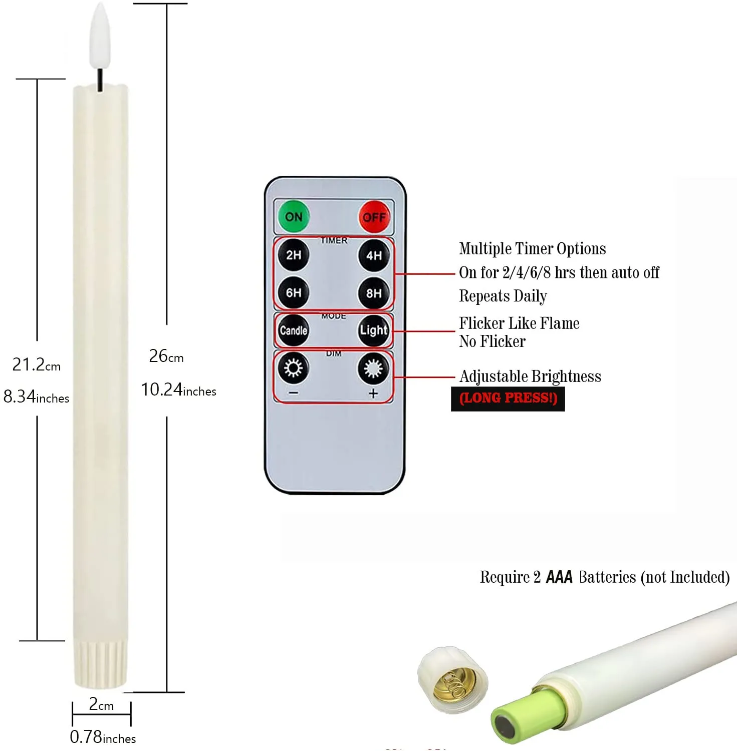 LOVECANDOU Led Battery Operated Flameless Taper Candles Light with Remote &Timer,Electric Fake Window Candle Flickering Like Real Wax,Floating Candle Stick for Home Der (White)