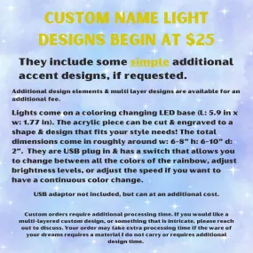 Made to Order Custom Name Lights - Iridescent Acrylic Color Changing Light