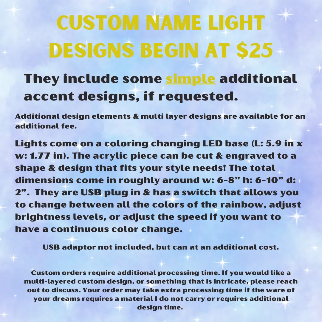 Made to Order Custom Name Lights - Iridescent Acrylic Color Changing Light