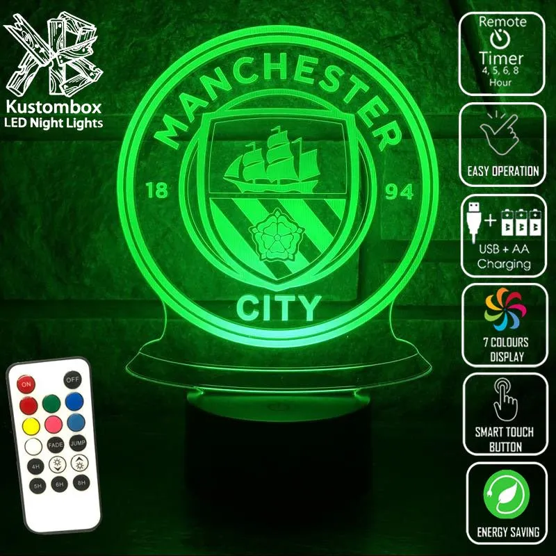 MANCHESTER CITY Football Soccer Club 3D LED Night Light Lamp