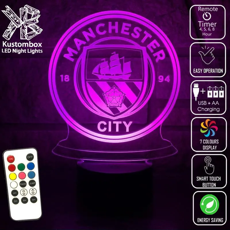 MANCHESTER CITY Football Soccer Club 3D LED Night Light Lamp