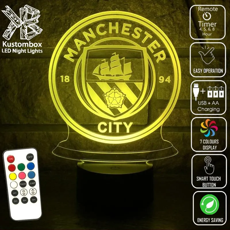 MANCHESTER CITY Football Soccer Club 3D LED Night Light Lamp