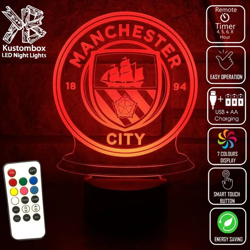MANCHESTER CITY Football Soccer Club 3D LED Night Light Lamp
