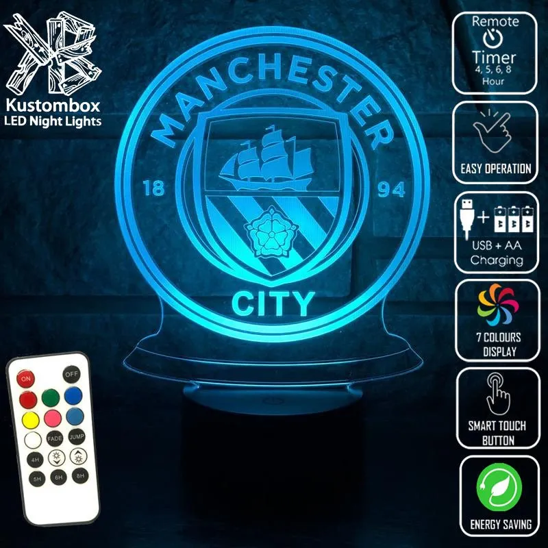 MANCHESTER CITY Football Soccer Club 3D LED Night Light Lamp