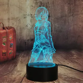 Mikasa Ackerman Japanese Anime Personalised Name 3D LED Night Light Lamp