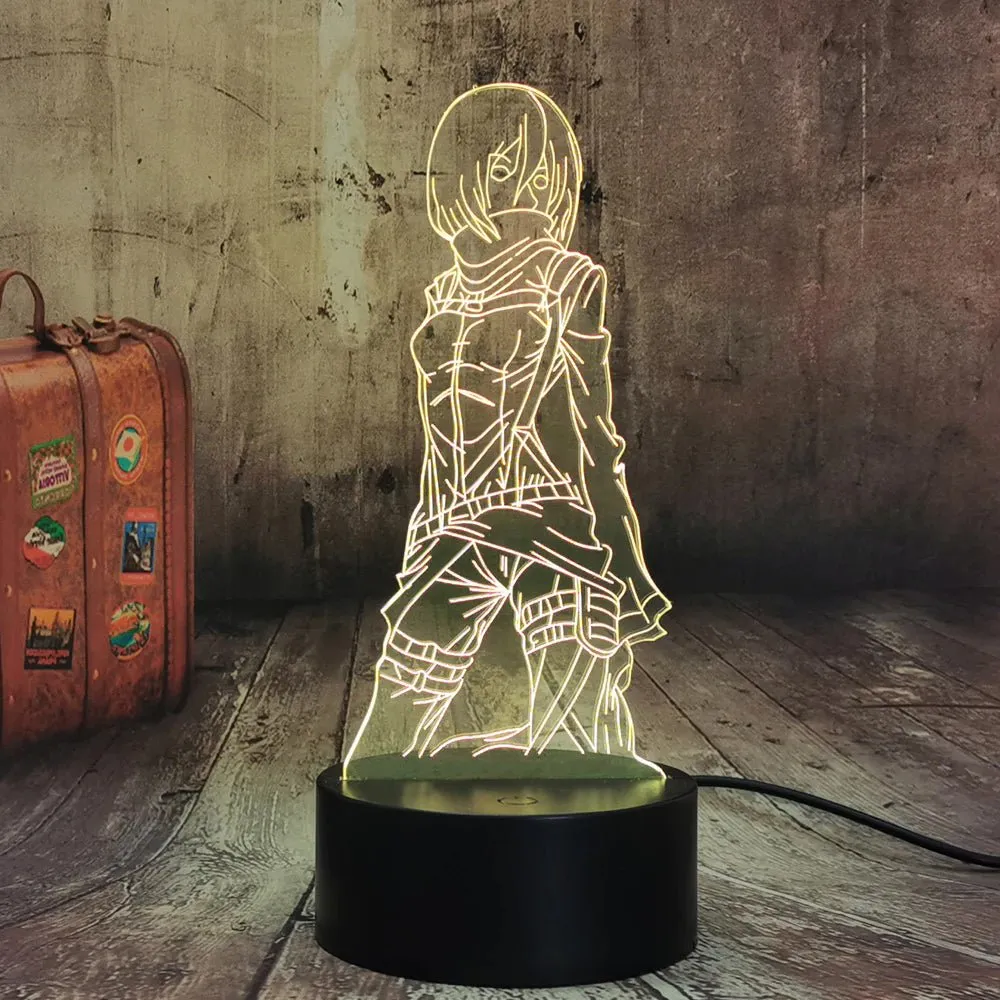 Mikasa Ackerman Japanese Anime Personalised Name 3D LED Night Light Lamp