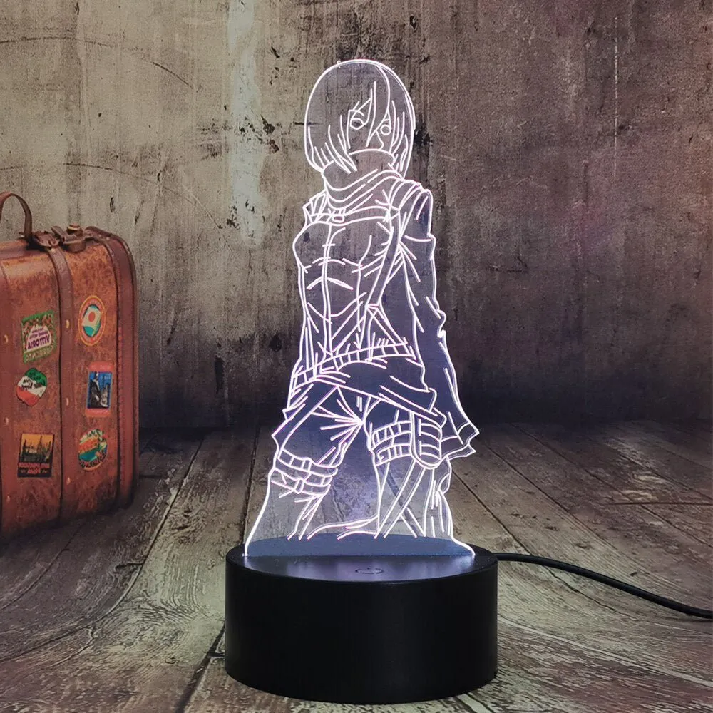 Mikasa Ackerman Japanese Anime Personalised Name 3D LED Night Light Lamp