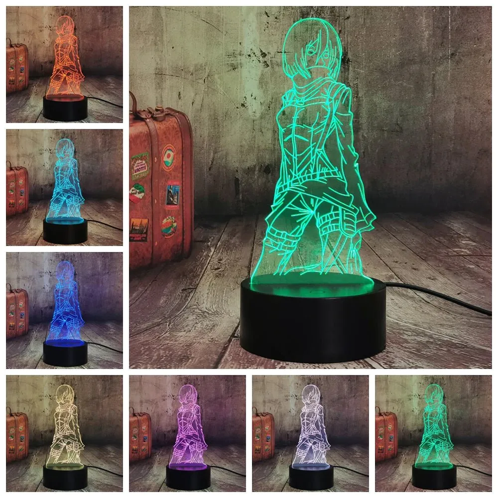Mikasa Ackerman Japanese Anime Personalised Name 3D LED Night Light Lamp