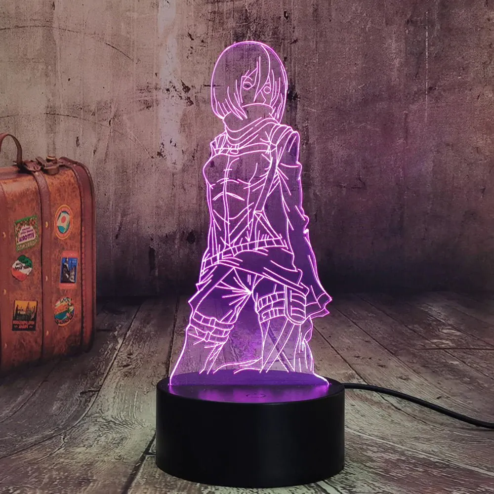 Mikasa Ackerman Japanese Anime Personalised Name 3D LED Night Light Lamp
