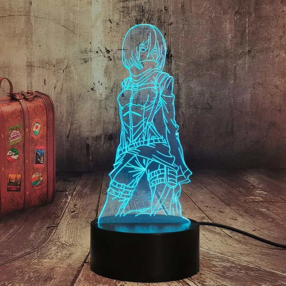 Mikasa Ackerman Japanese Anime Personalised Name 3D LED Night Light Lamp