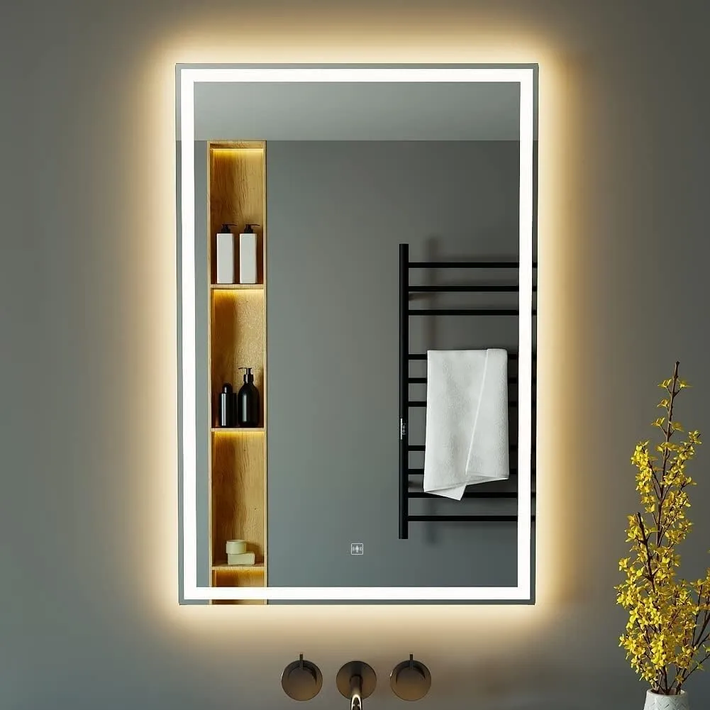 Modern Glass Wall Mounted Rectangular Backlit Led Mirror with Touch Sensor 3 Light Mode | Bathroom Mirror with Led Lights | Stylish Long Mirror for Bedroom Washbasin Lighting Mirror (15 x 18 Inch)