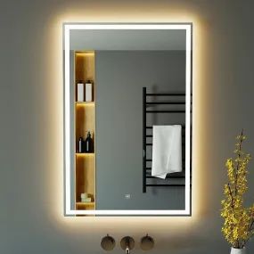 Modern Glass Wall Mounted Rectangular Backlit Led Mirror with Touch Sensor 3 Light Mode | Bathroom Mirror with Led Lights | Stylish Long Mirror for Bedroom Washbasin Lighting Mirror (15 x 18 Inch)