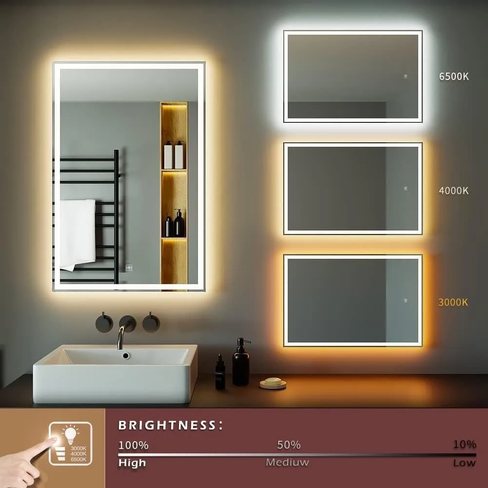 Modern Glass Wall Mounted Rectangular Backlit Led Mirror with Touch Sensor 3 Light Mode | Bathroom Mirror with Led Lights | Stylish Long Mirror for Bedroom Washbasin Lighting Mirror (15 x 18 Inch)