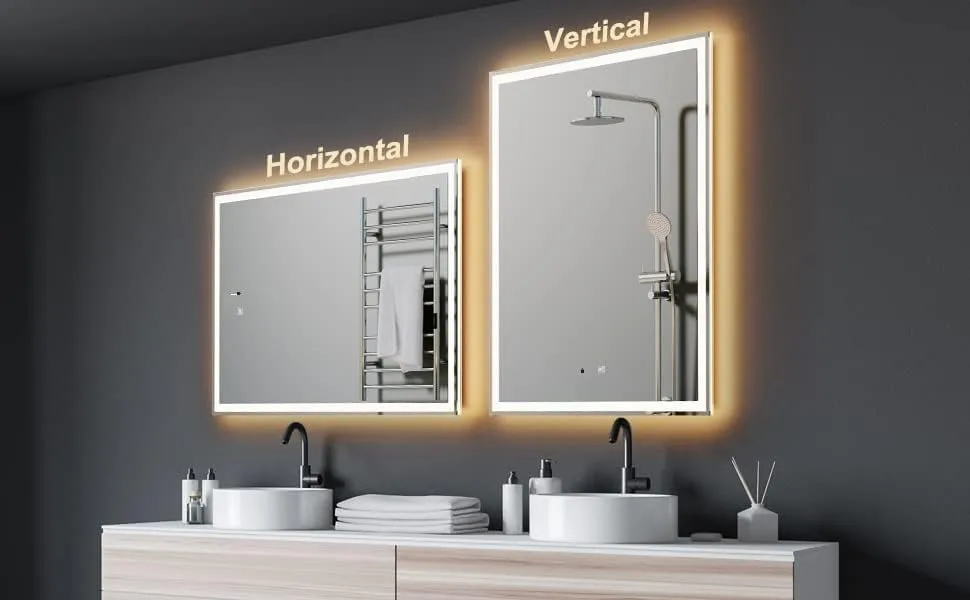 Modern Glass Wall Mounted Rectangular Backlit Led Mirror with Touch Sensor 3 Light Mode | Bathroom Mirror with Led Lights | Stylish Long Mirror for Bedroom Washbasin Lighting Mirror (15 x 18 Inch)