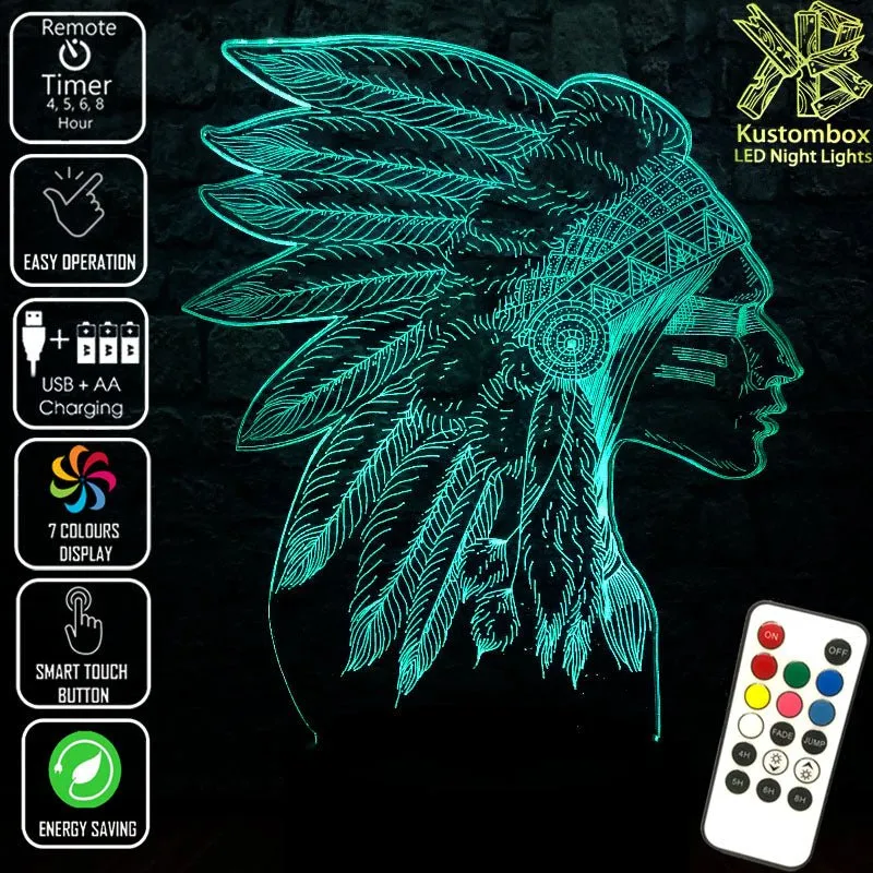 Native American Indian Cheif 3D LED Night Light Lamp