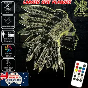 Native American Indian Cheif 3D LED Night Light Lamp