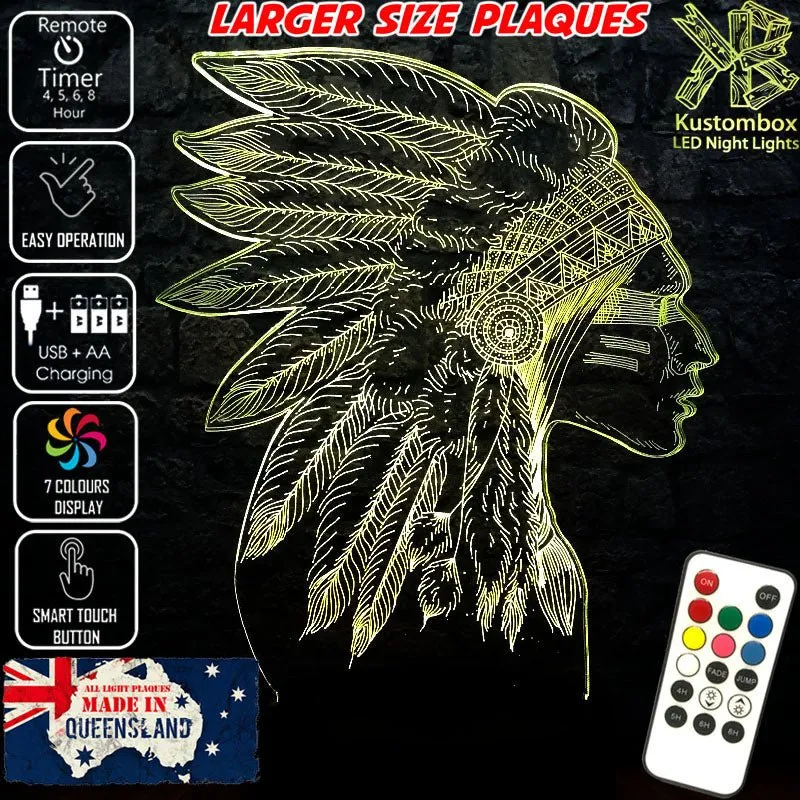 Native American Indian Cheif 3D LED Night Light Lamp