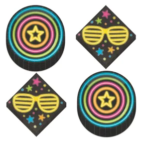 Neon Party Glow Paper Dessert Plates and Beverage Napkins (Serves 16)
