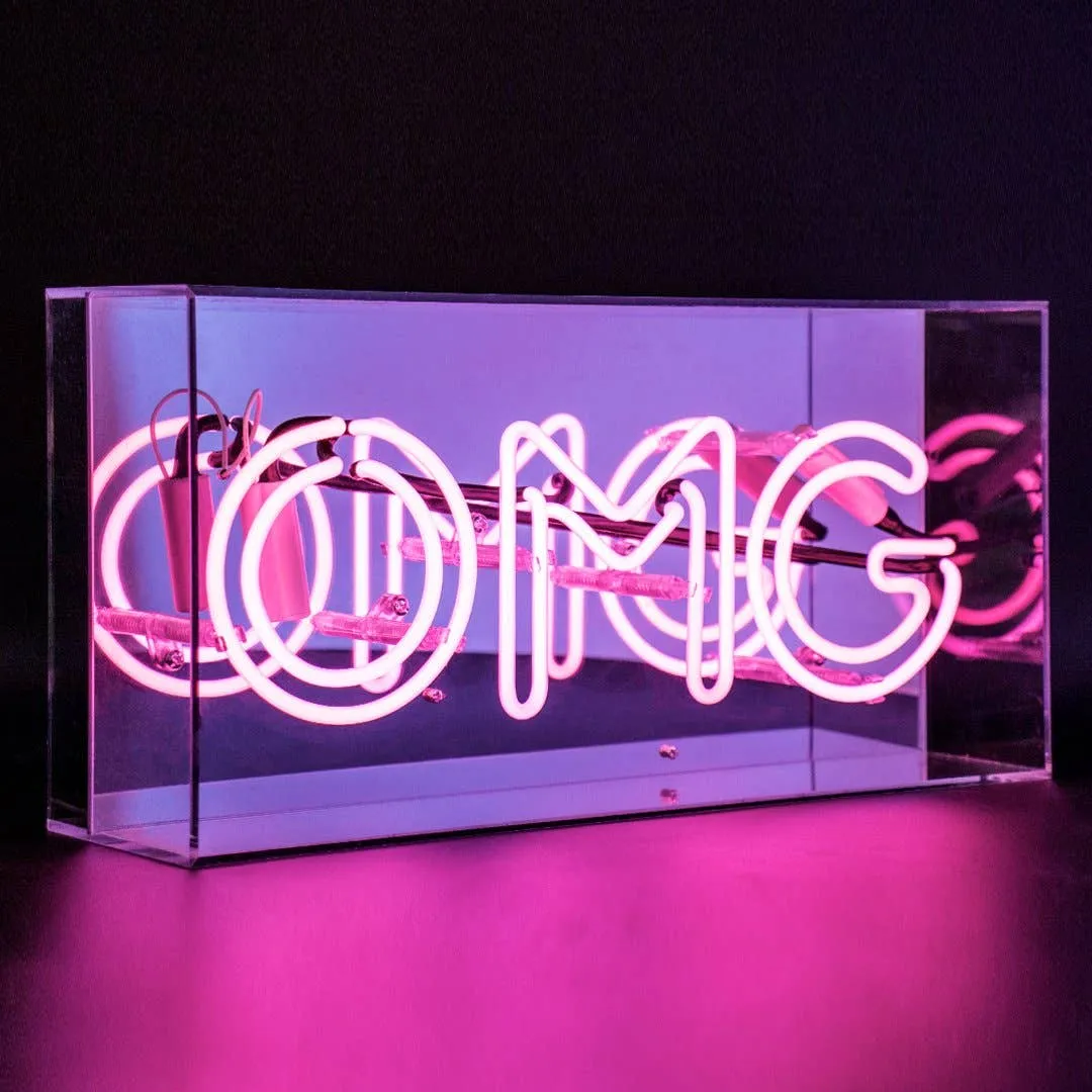 'omg' Acrylic Box Neon Light - Pink