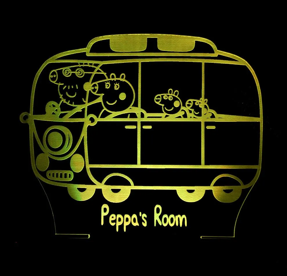 Peppa the Pig  Family Bus Personalised Name 3D LED Night Light Lamp