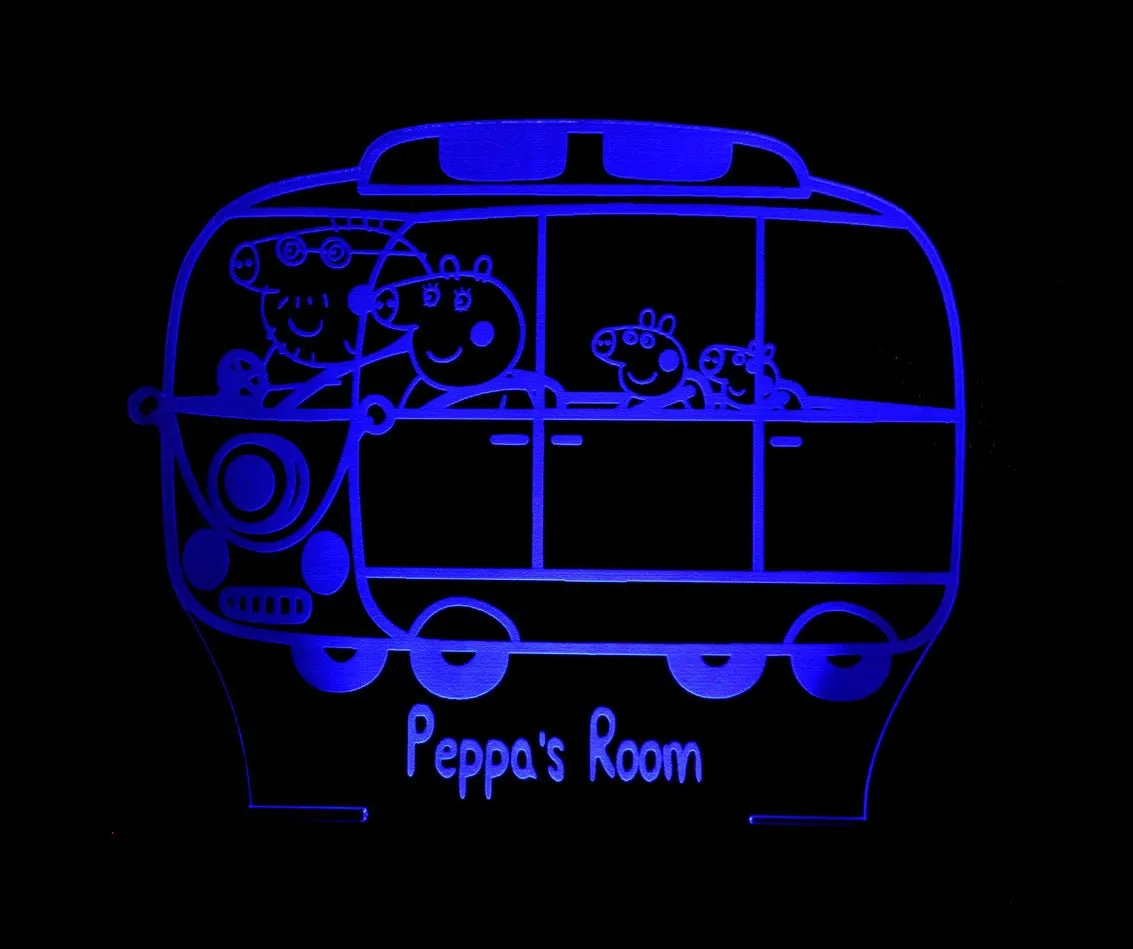 Peppa the Pig  Family Bus Personalised Name 3D LED Night Light Lamp