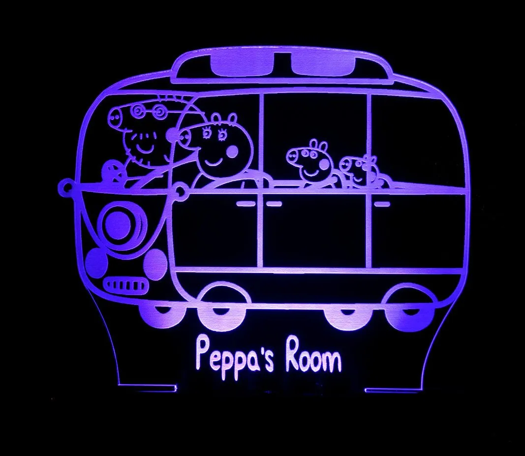 Peppa the Pig  Family Bus Personalised Name 3D LED Night Light Lamp
