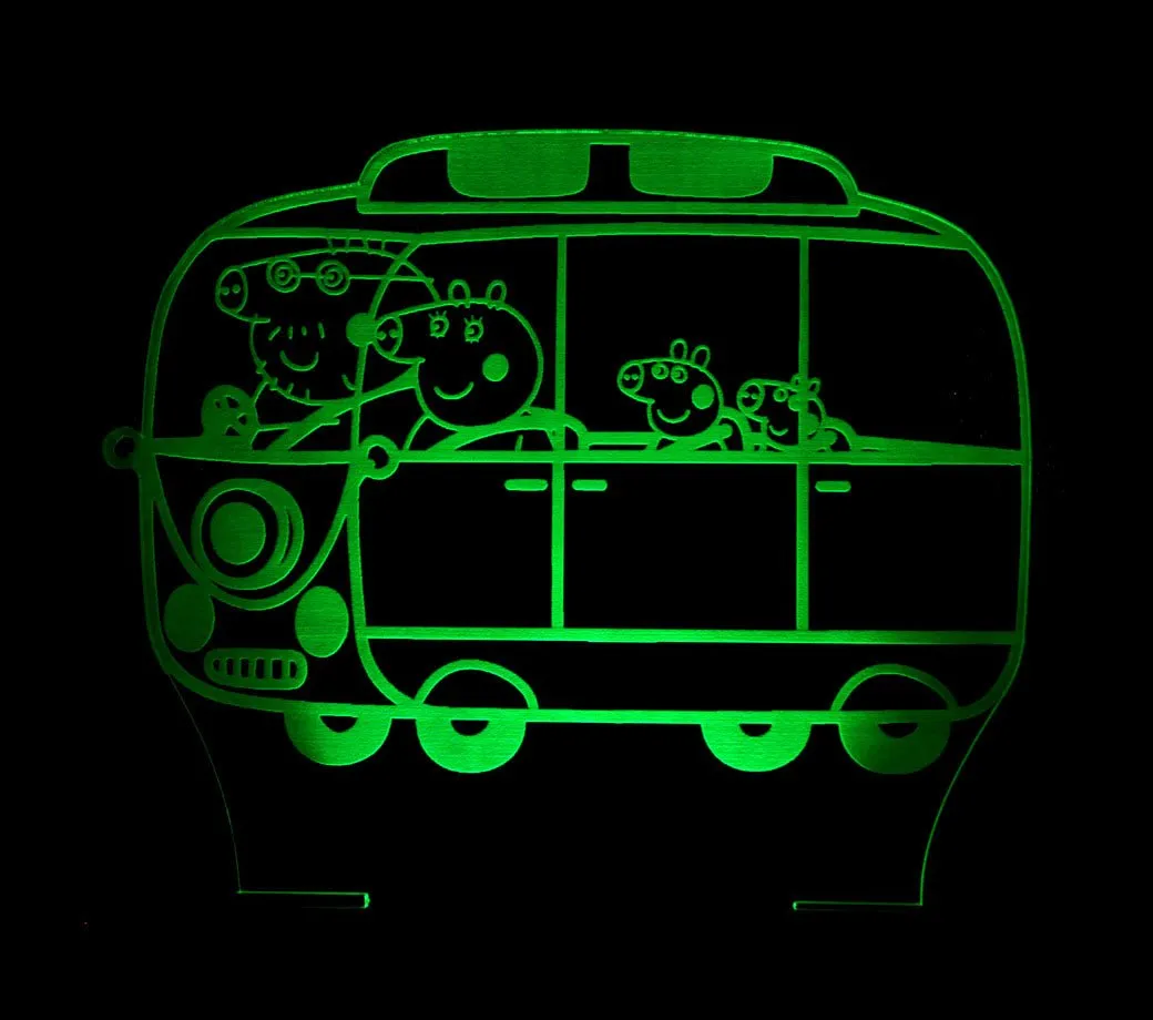 Peppa the Pig  Family Bus Personalised Name 3D LED Night Light Lamp
